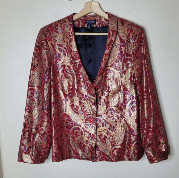 Juliana Collezione Metallic Paisley Leather Blazer Jacket Size 10 Holiday Party - Picture 4 of 8